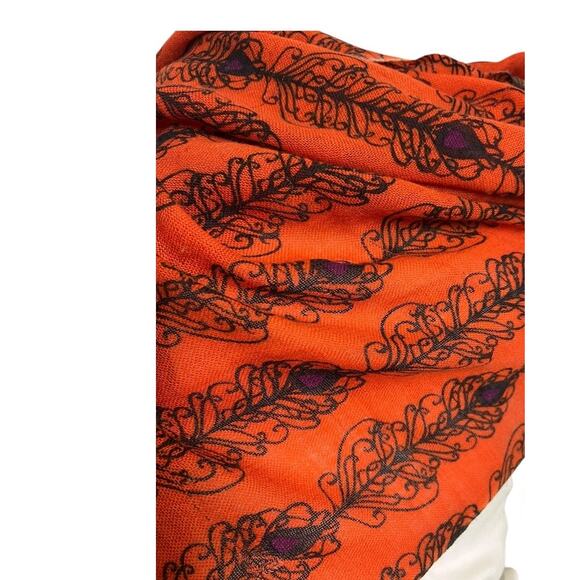 MIR Wool Cashmere Blend Rectangular Scarf Orange Women's One Size Accessory Boho - Picture 5 of 7